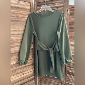 Olive Green front tie wrap dress
